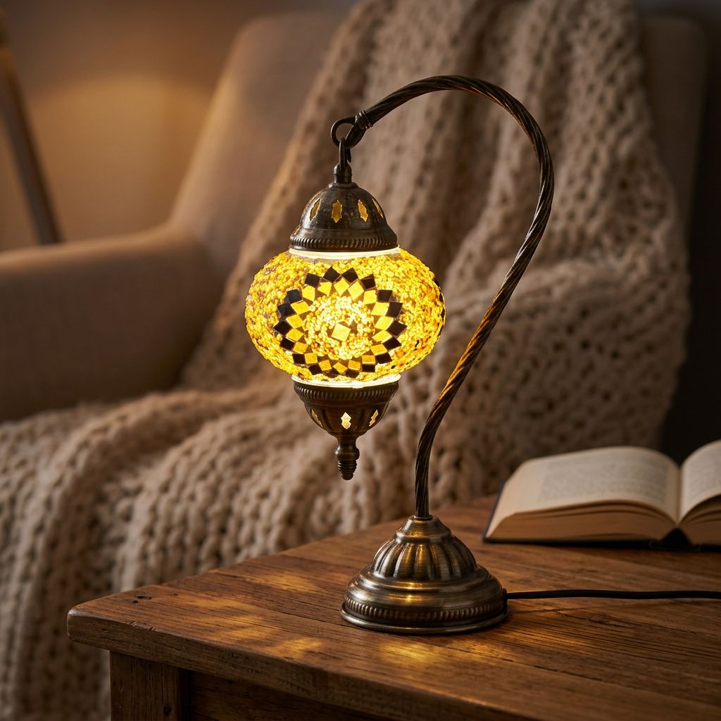 Black and Gold Swan Neck Turkish Mosaic Lamp — AI lifestyle-cozy