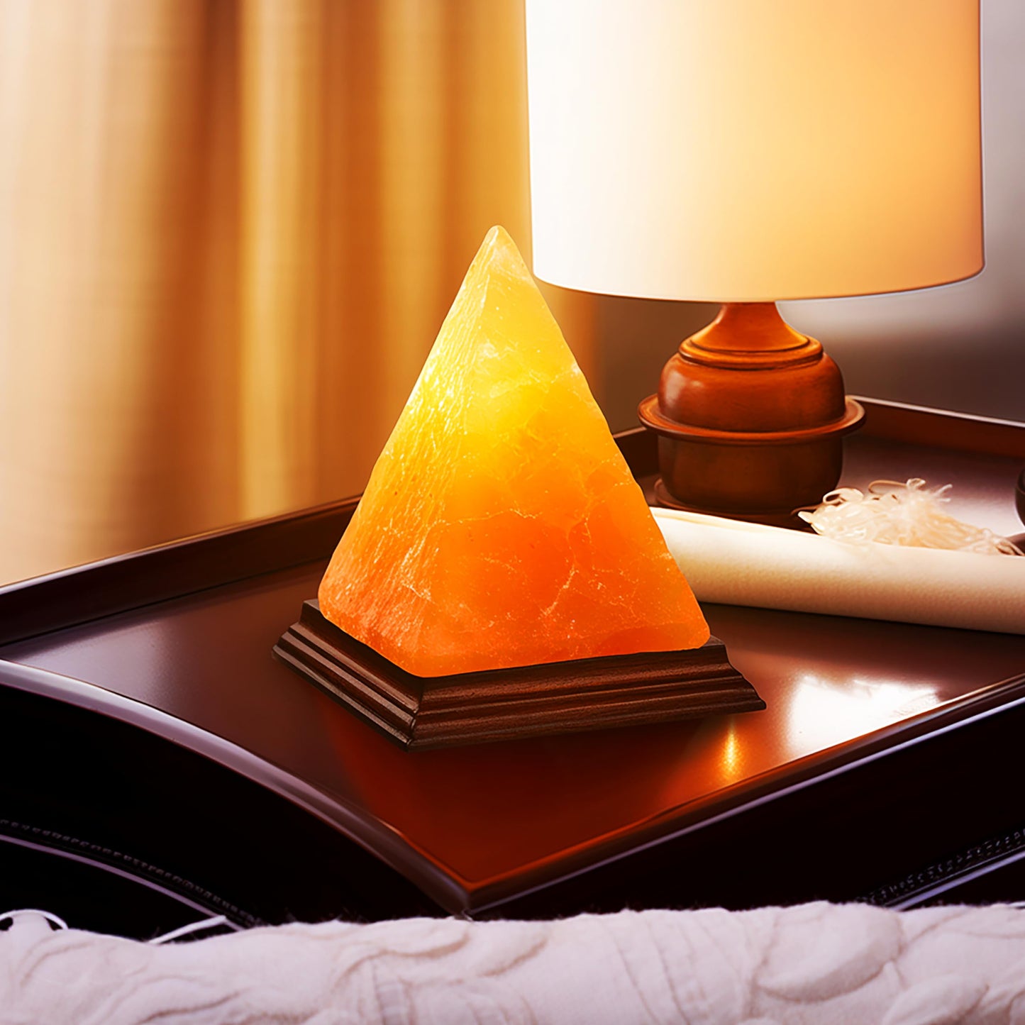 White Himalayan Salt Pyramid Lamp - Orange