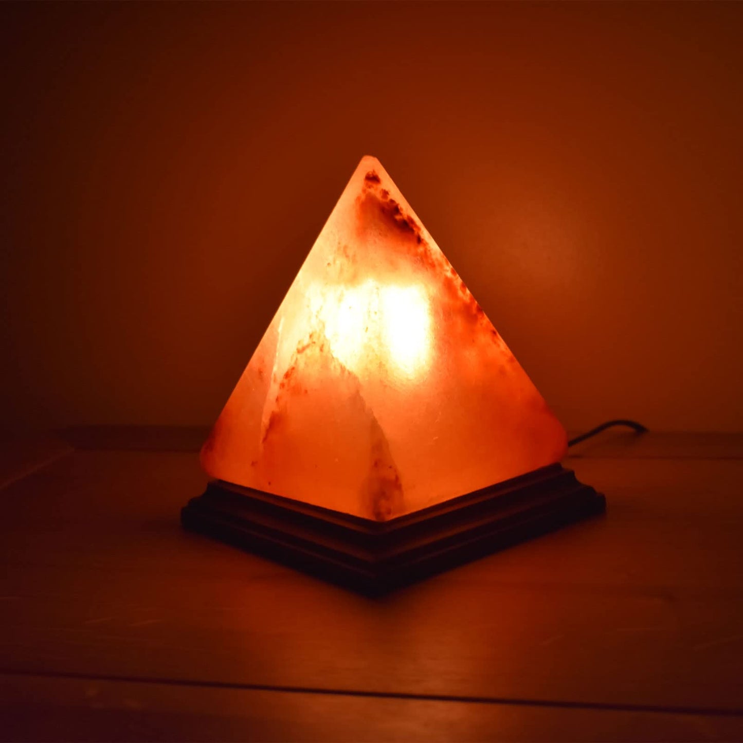 White Himalayan Salt Pyramid Lamp - Orange