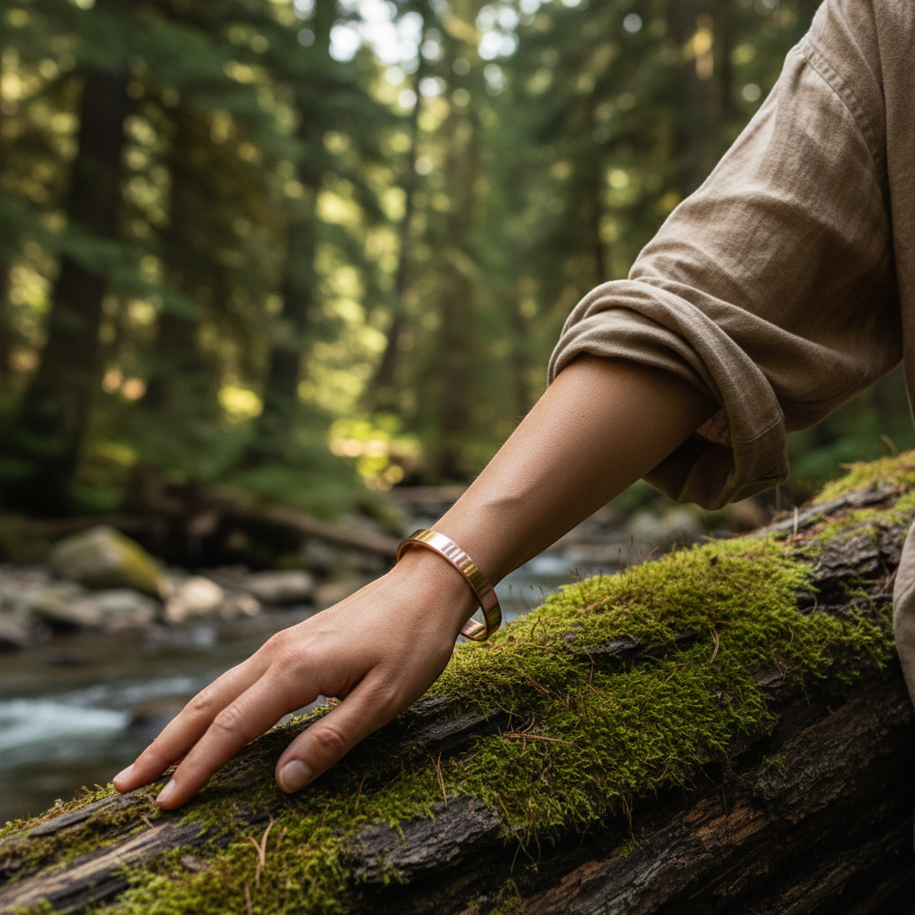 Rivendell Shop handmade pure copper magnetic cuff bracelet, 1cm wide, adjustable size.