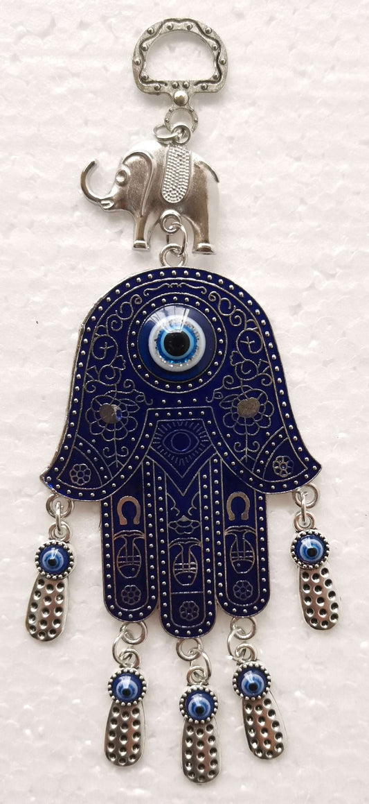 Hamsa Hanging Ornament with Evil Eye and Elephant - Rivendell Shop
