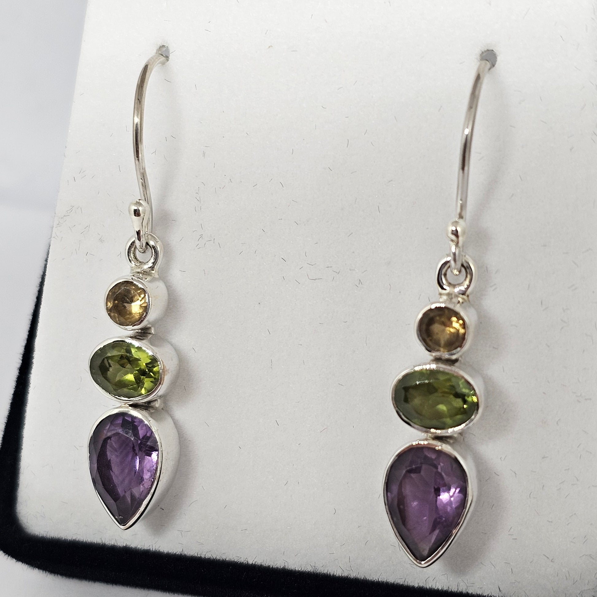 Citrine, Peridot & Amethyst Sterling Silver Earrings - Rivendell Shop