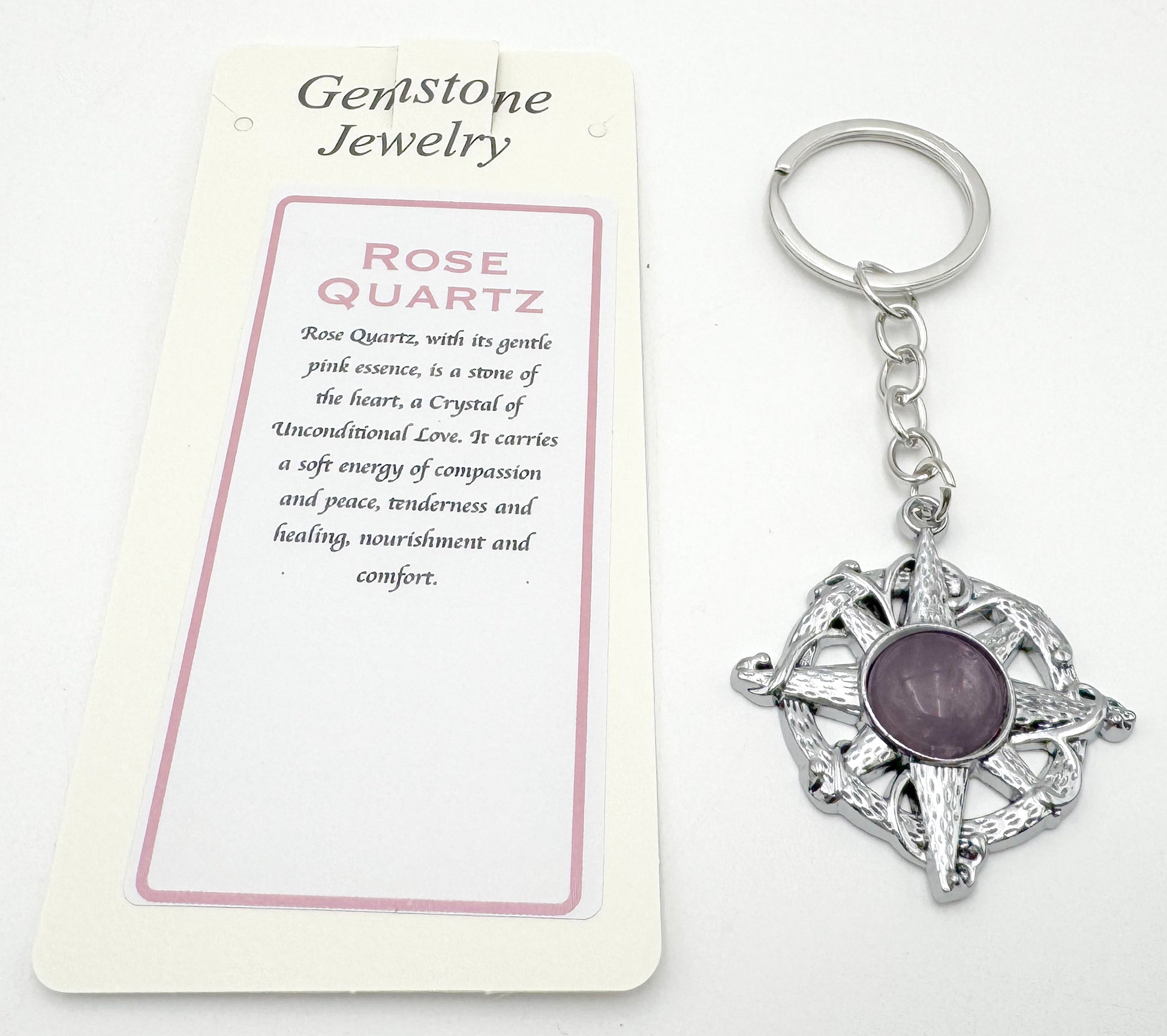 Keyring Compass Rose Quartz - Rivendell Shop