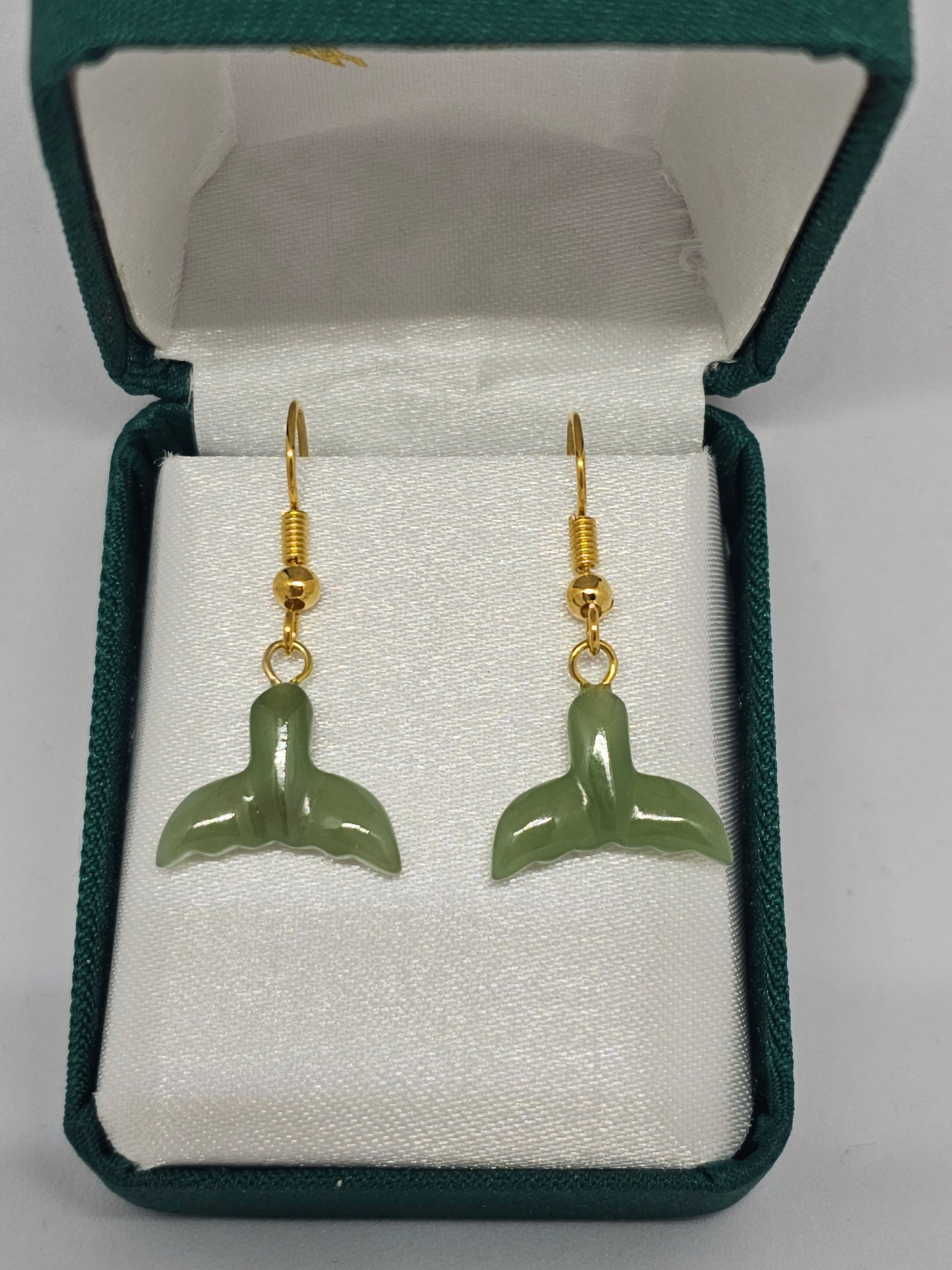 Greenstone Whale Tail Earrings - Rivendell Shop