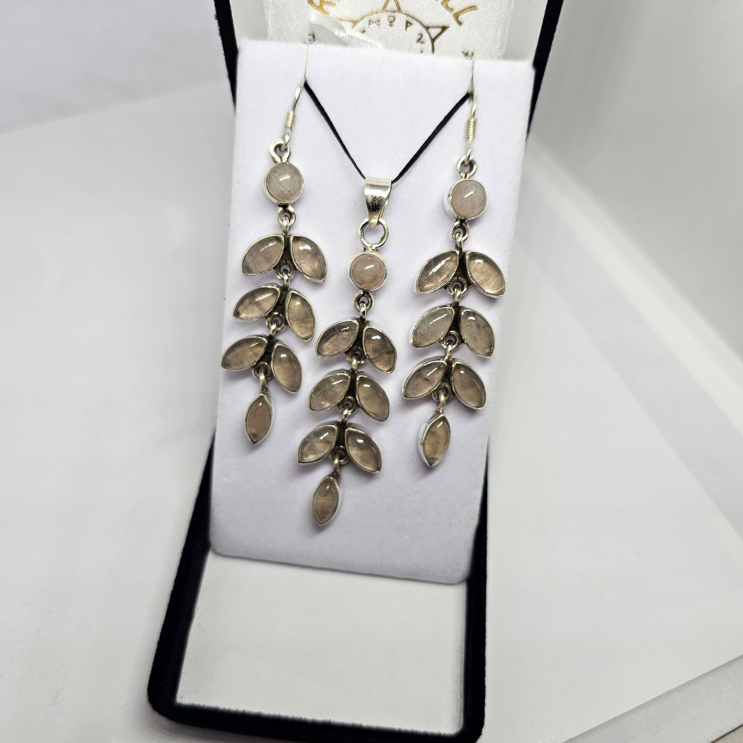 Rose Quartz Sterling Silver Pendant & Earrings Set - Rivendell Shop