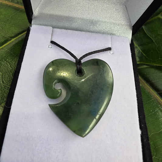 Heart Greenstone Pendant with Koru indentation - Rivendell Shop