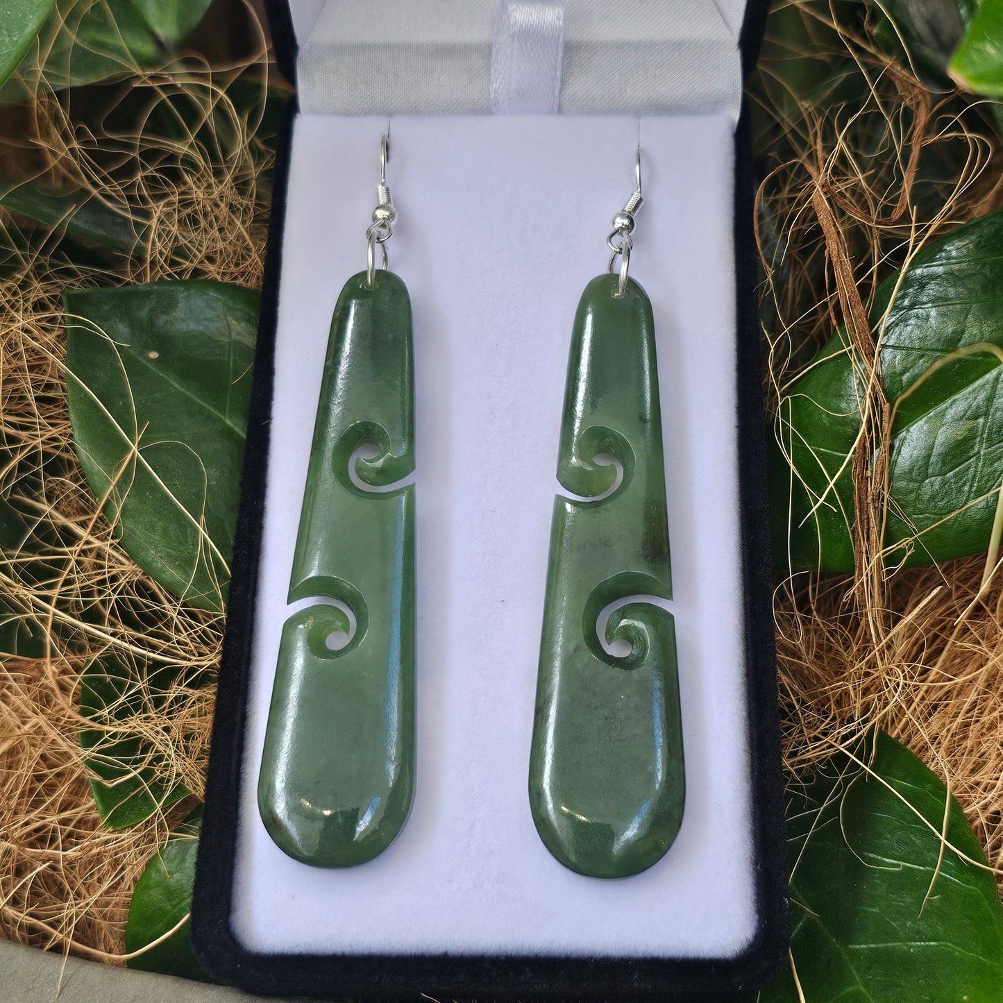 Greenstone (Pounamu) Double Koru Earrings Large - Rivendell Shop