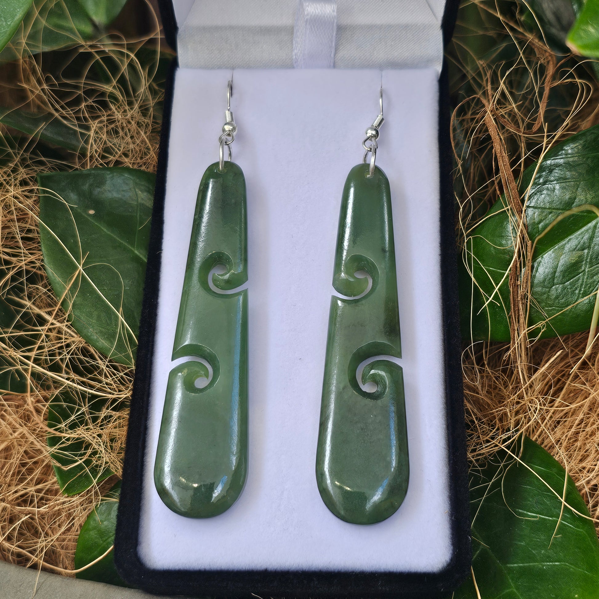 Greenstone (Pounamu) Double Koru Earrings Large - Rivendell Shop