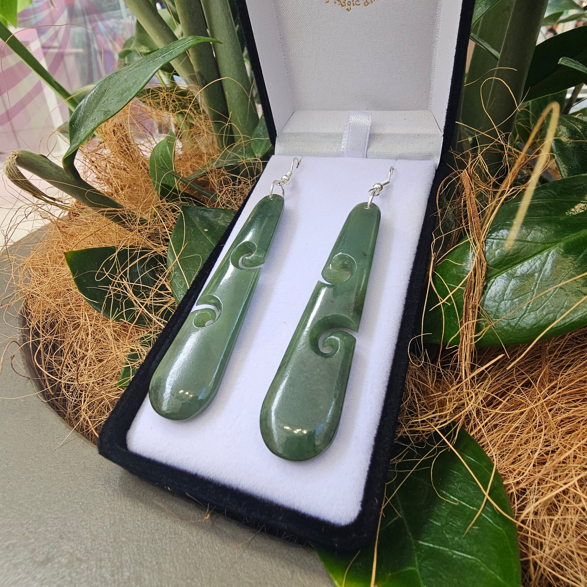 Greenstone (Pounamu) Double Koru Earrings Large - Rivendell Shop