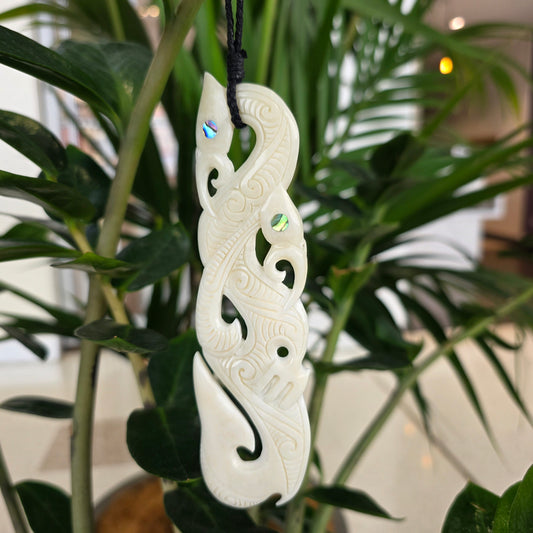 Handcarved Bone Pendant - Large Manaia - Rivendell Shop