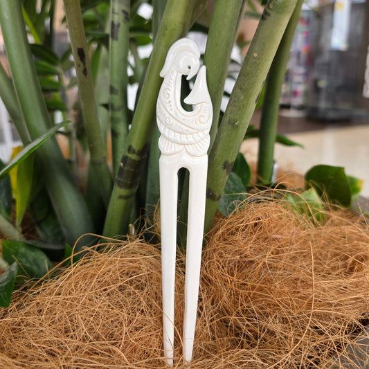 Handcarved Bone 2 Prong Heru (Comb) - Hei Matau (Fish Hook) - Rivendell Shop