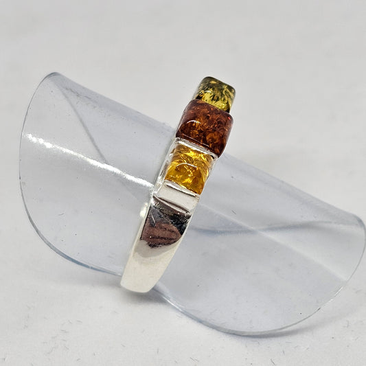 Amber Square Trio Sterling Silver  Ring - Rivendell Shop