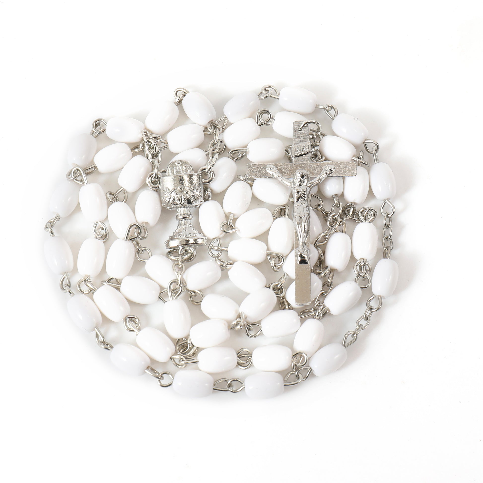 Silver and White Rosary with Cross - Rivendell Shop