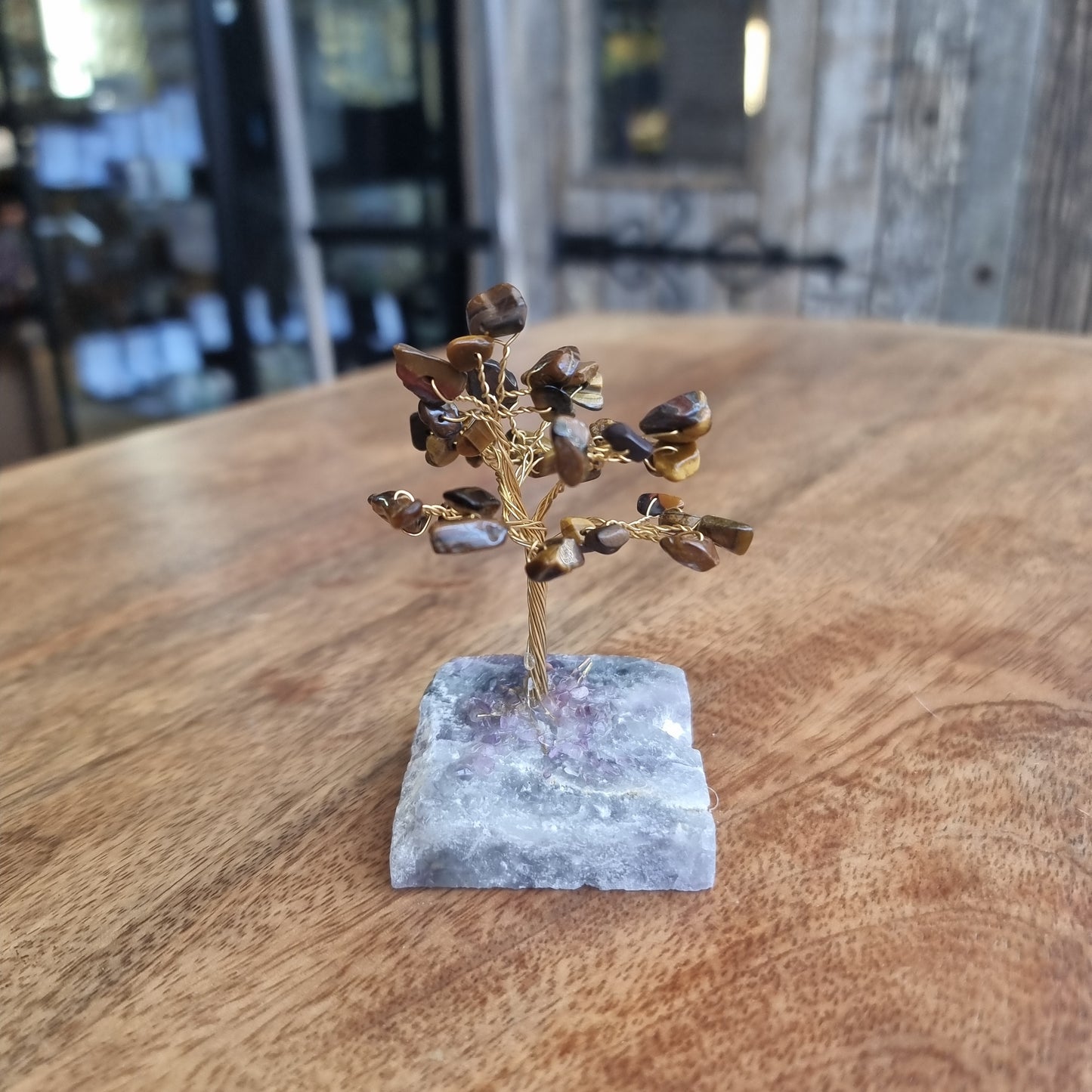 Tiger eye crystal tree on fluorite base - Rivendell Shop