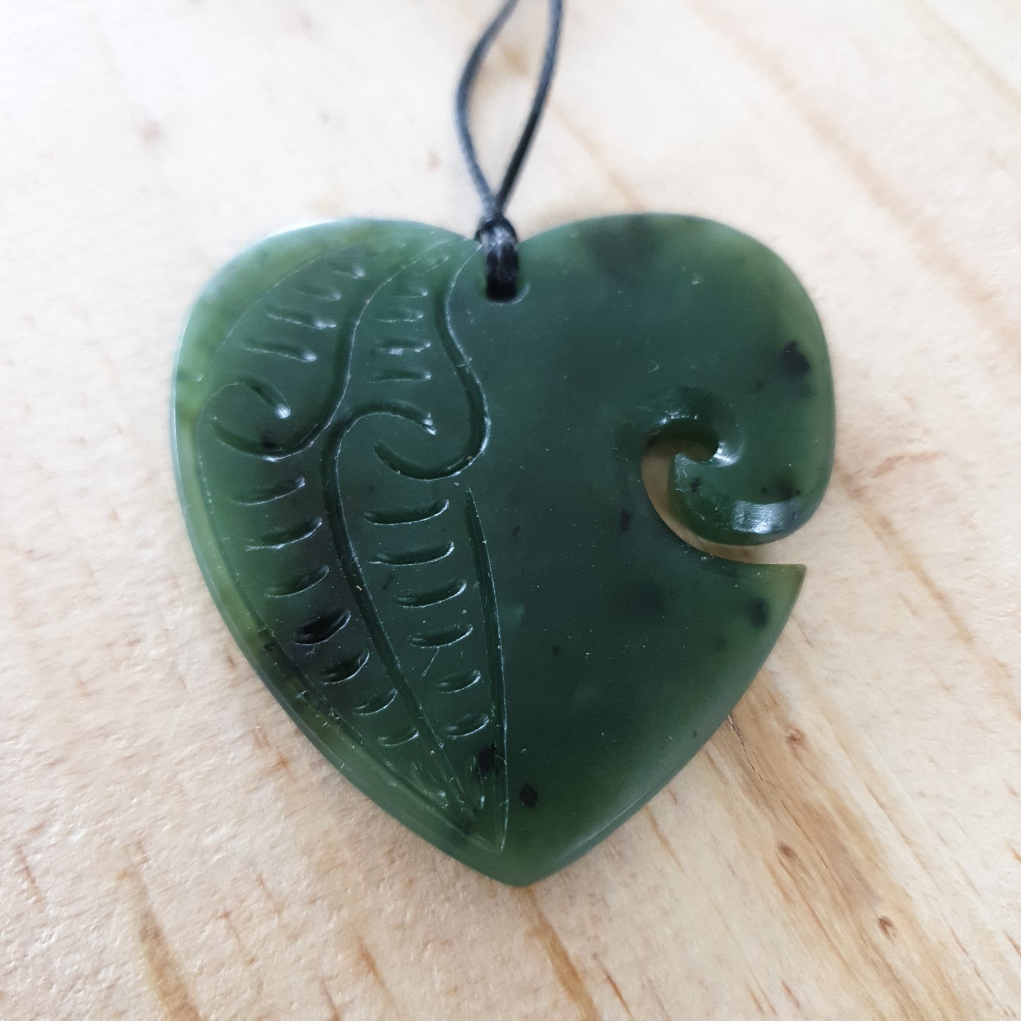 Greenstone Heart Pendant with Carved Detail - Large - Rivendell Shop
