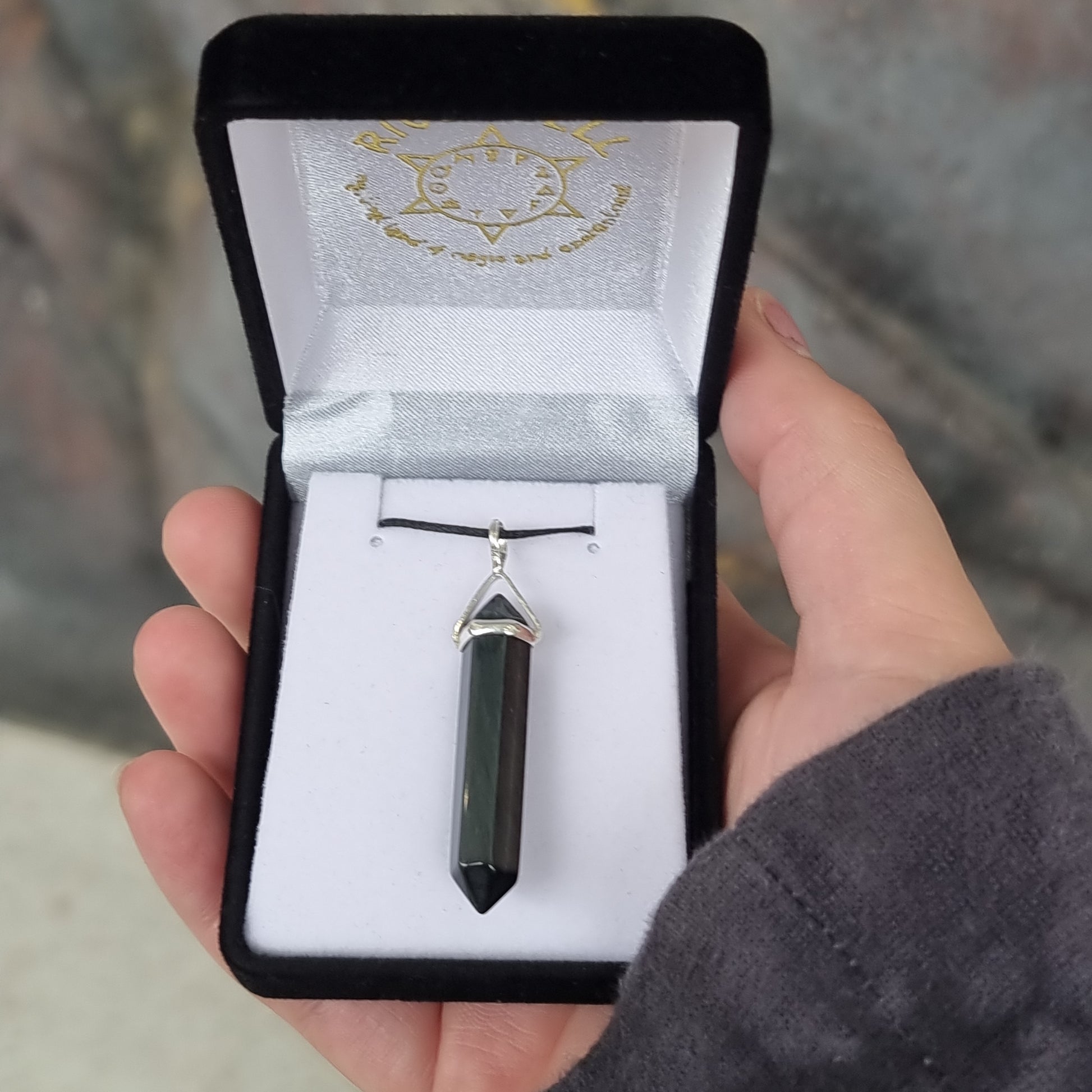 Black obsidian silver point pendant - Rivendell Shop