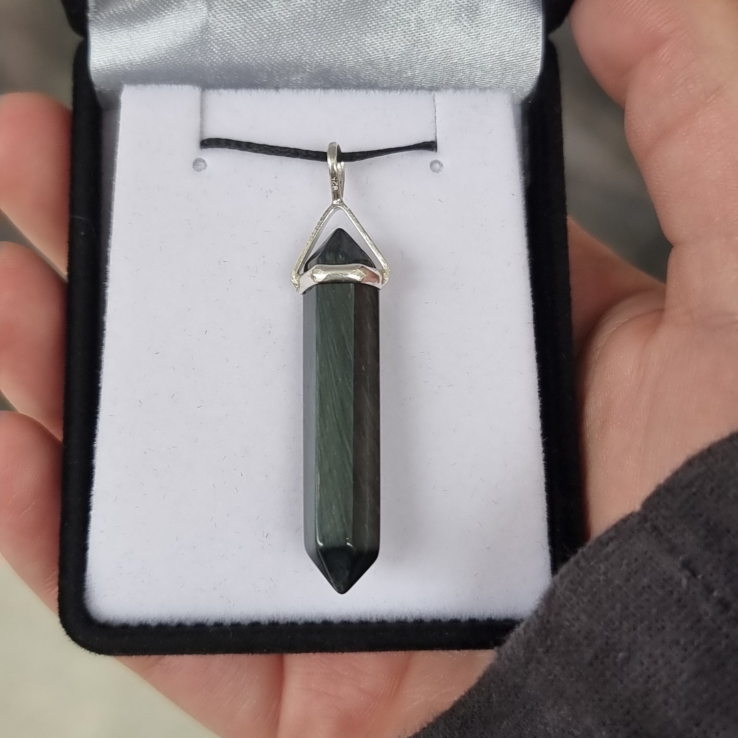 Black obsidian silver point pendant - Rivendell Shop