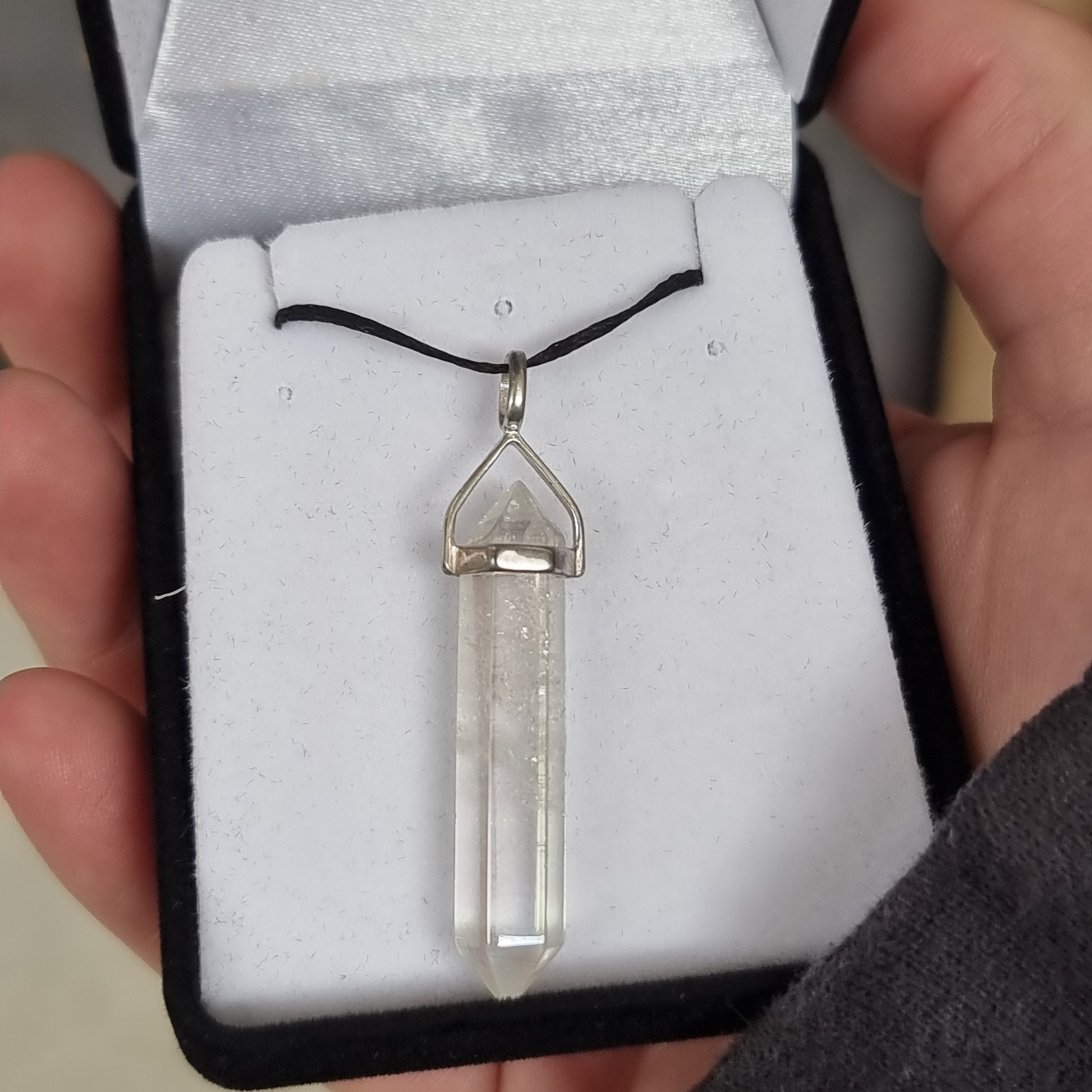 Clear quartz aura silver point pendant - Rivendell Shop