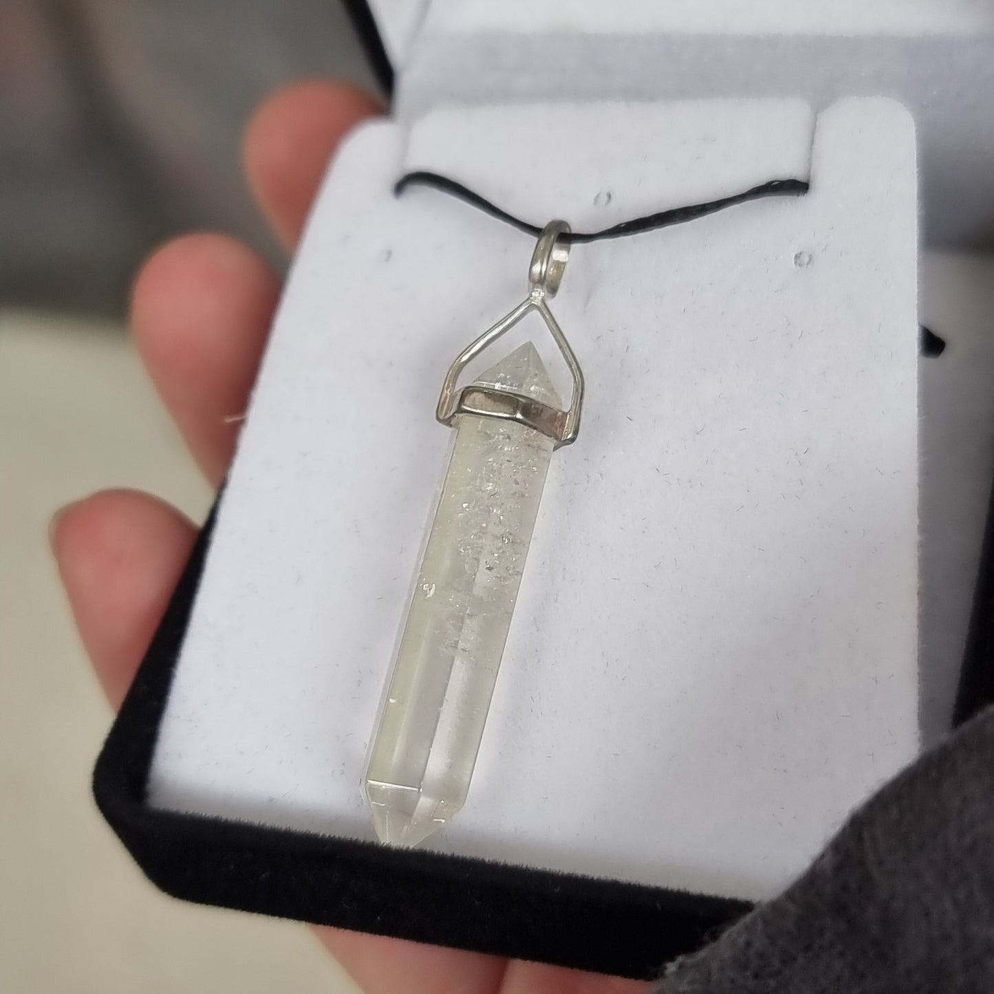 Clear quartz aura silver point pendant - Rivendell Shop