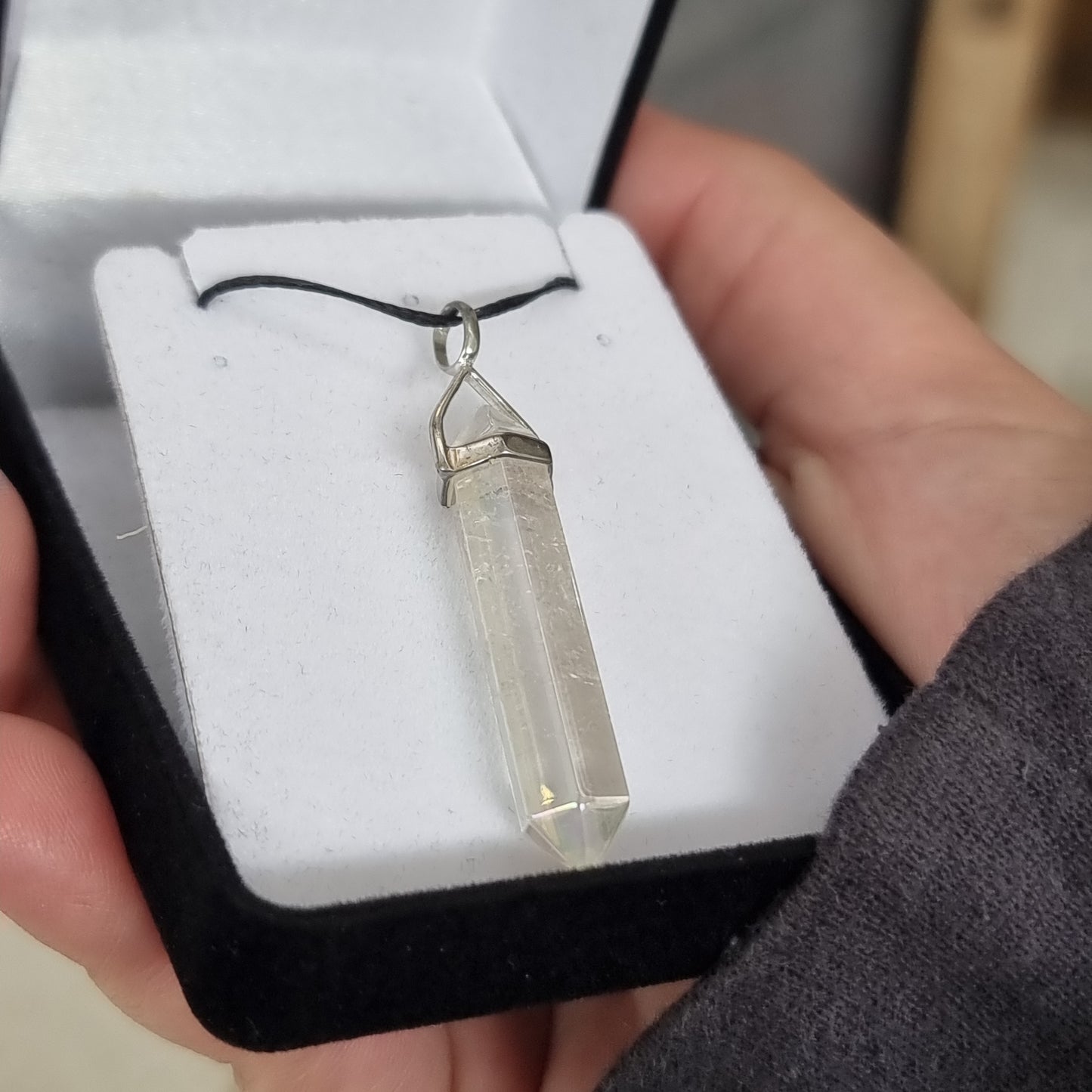 Clear quartz aura silver point pendant - Rivendell Shop