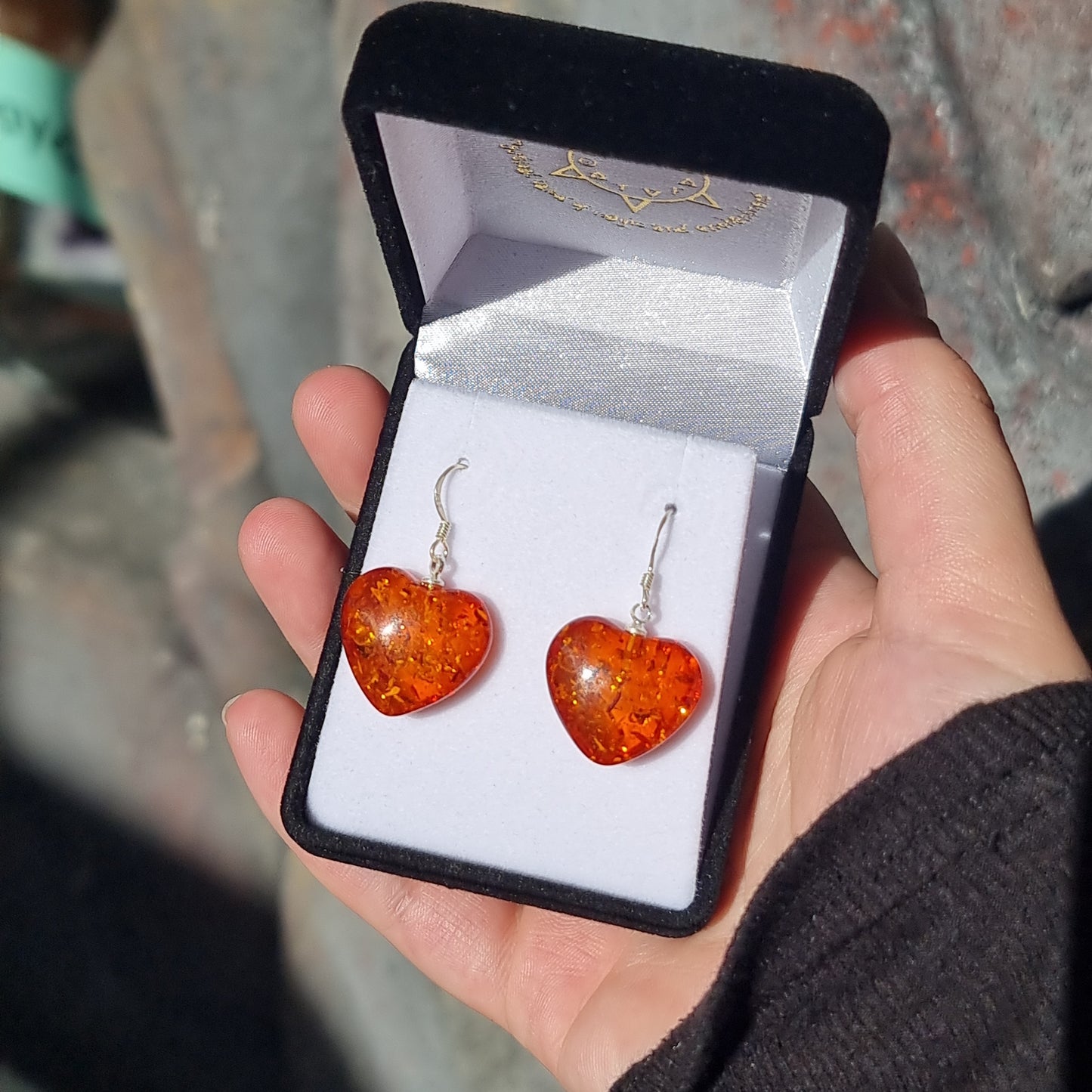 Amber heart earrings - Rivendell Shop