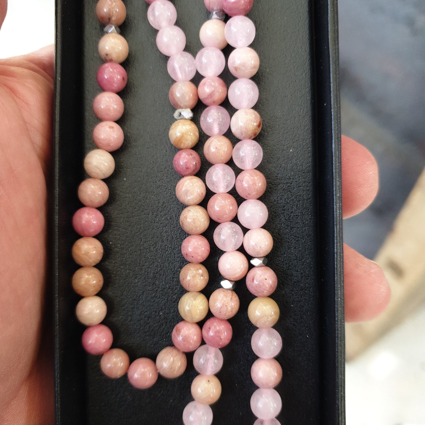 Rhodochrosite and Rose quartz Mala Beads Necklaces - Rivendell Shop