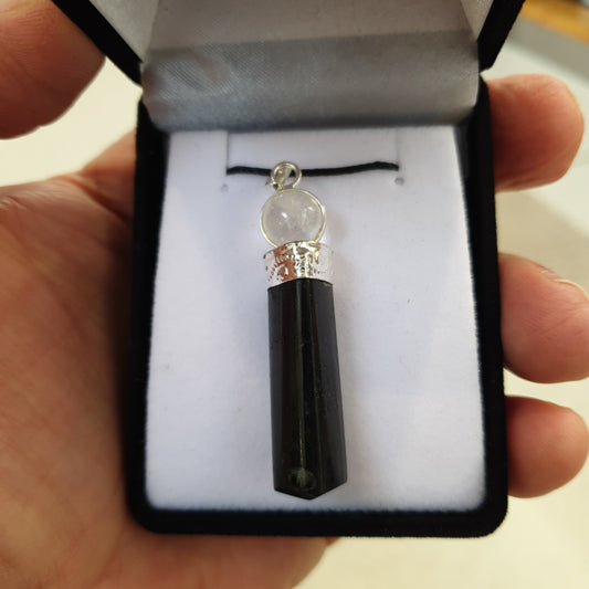 Black Tourmaline with clear quartz point pendant - Rivendell Shop