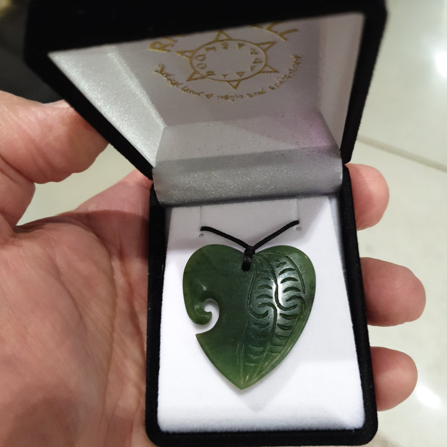 Heart Greenstone Pendant Carving with Koru Indentation - Rivendell Shop