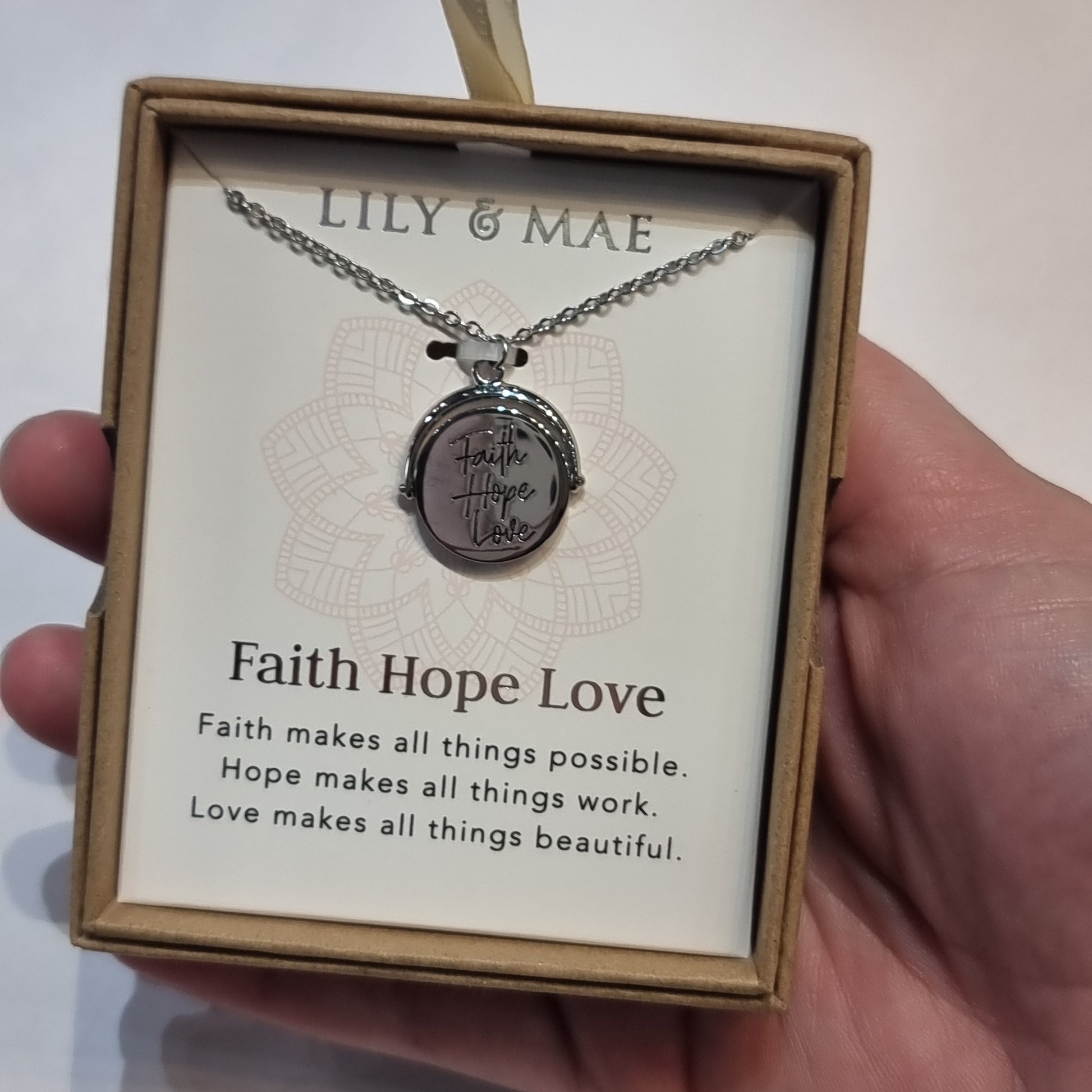 L&M spinning necklace - Faith Hope Love - Rivendell Shop
