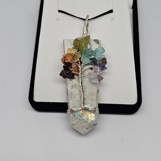 Moonstone chakra wrapped pendant - Rivendell Shop