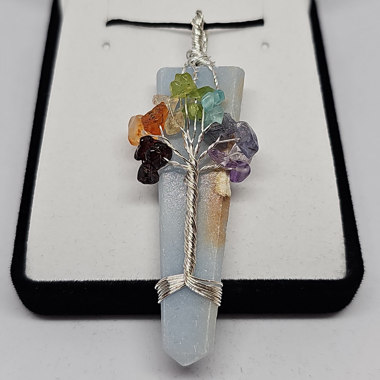 Angelite chakra wrapped pendant - Rivendell Shop