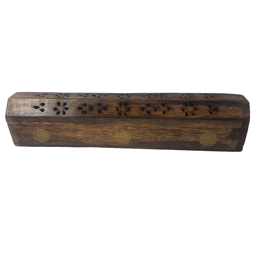 Flower of Life Wooden Incense Holder and Box - Rivendell Shop