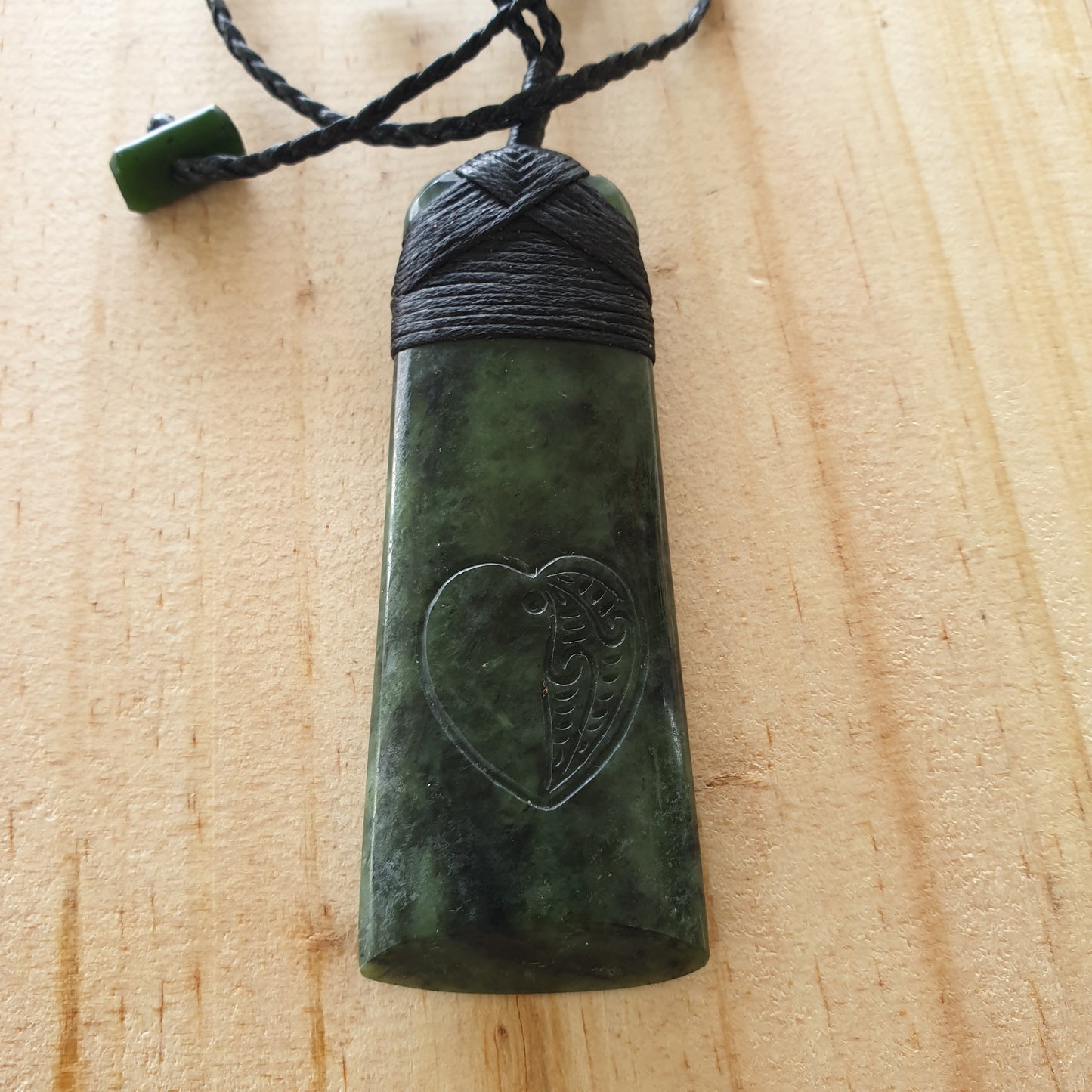 Large Greenstone Pendant 80x27mm with Heart carved - Rivendell Shop