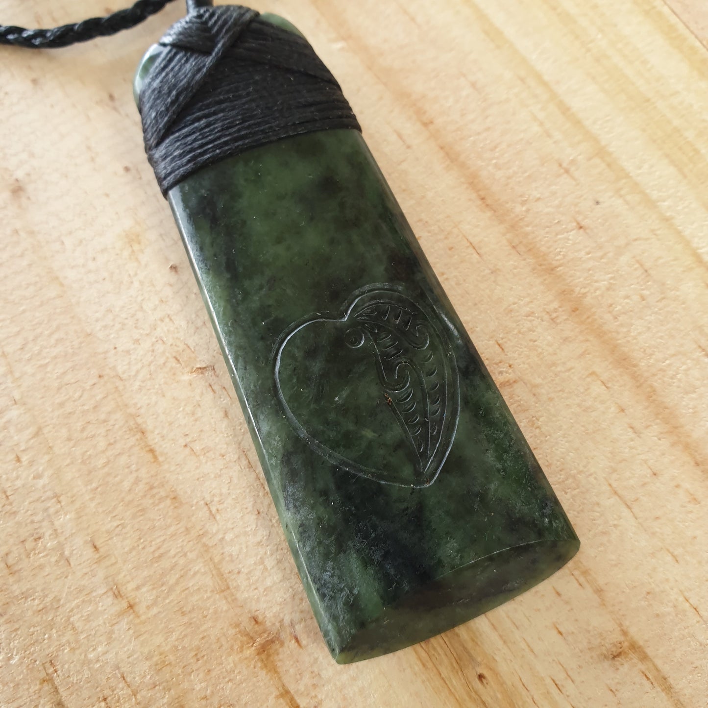 Large Greenstone Pendant 80x27mm with Heart carved - Rivendell Shop