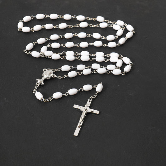 Silver and White Rosary with Cross - Rivendell Shop