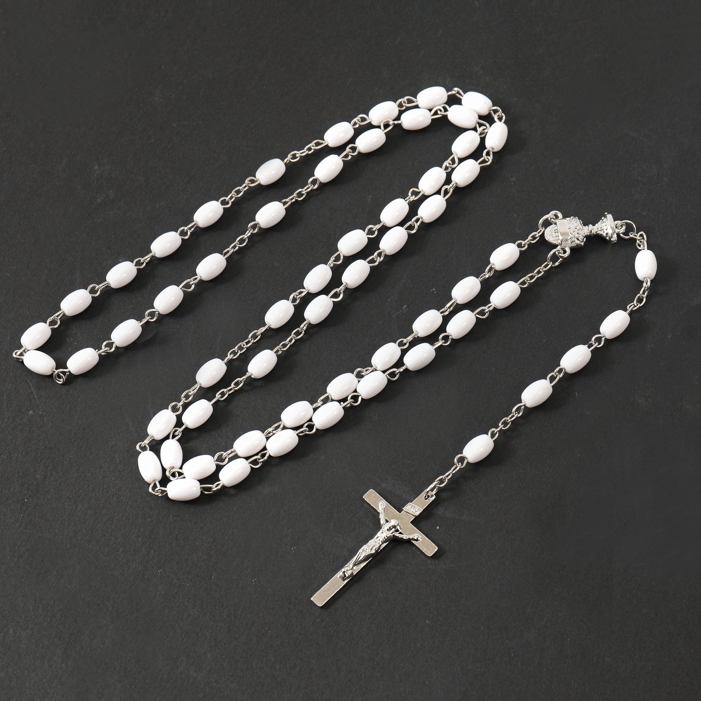 Silver and White Rosary with Cross - Rivendell Shop