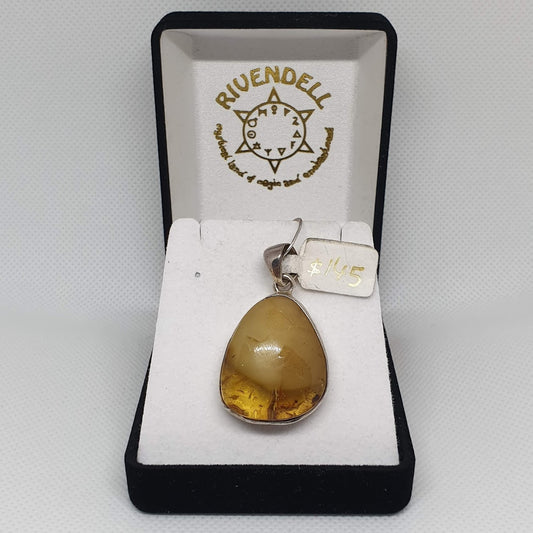 Teardrop natural Amber 925 Sterling Silver Pendant - Rivendell Shop