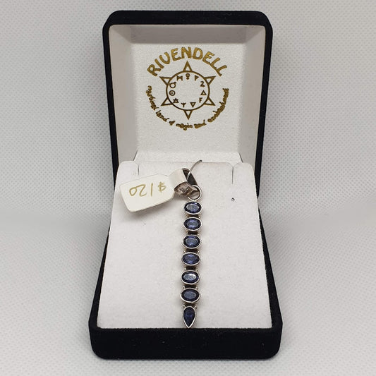 Long multi-crystal Iolite 925 Sterling Silver Pendant - Rivendell Shop