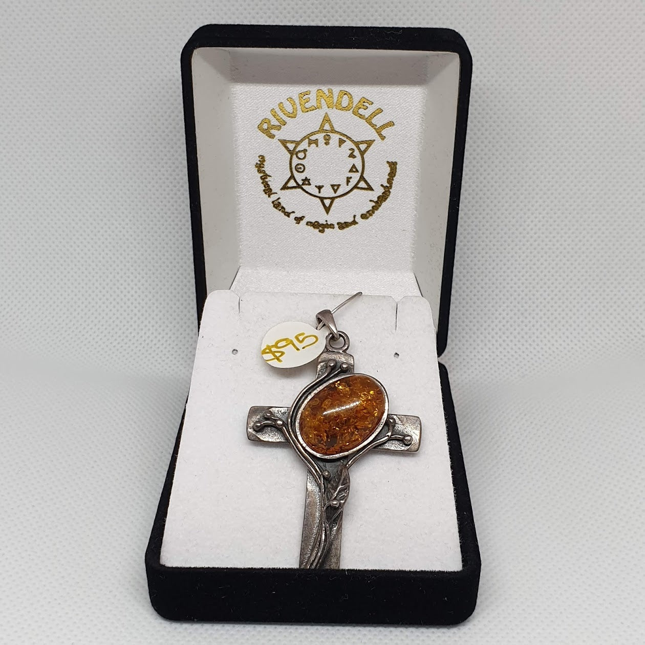 Cross shaped Amber 925 Sterling Silver Pendant - Rivendell Shop