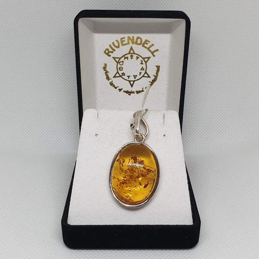 "Milica" Large natural Amber 925 Sterling Silver Pendant - Rivendell Shop