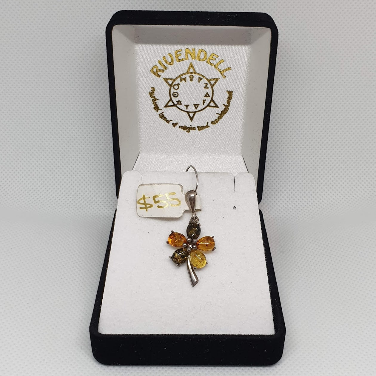 Multi-coloured Amber Flower 925 Sterling Silver Pendant - Rivendell Shop