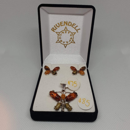 Amber Butterfly 925 Sterling Silver Pendant - Rivendell Shop