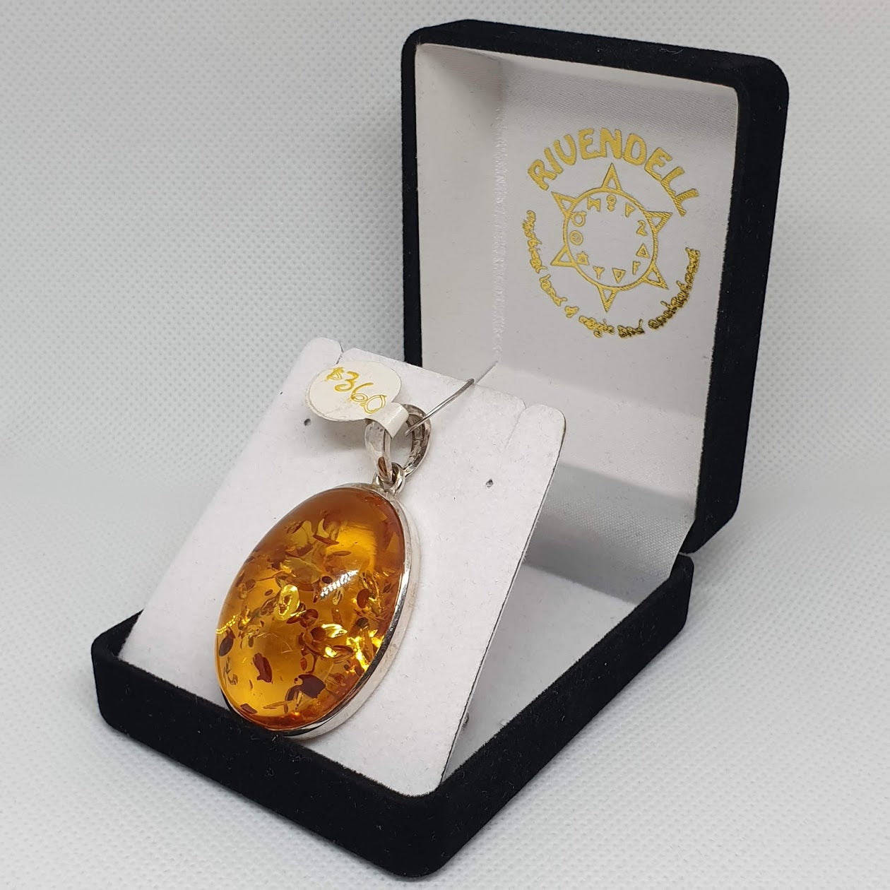 "Milena" Large natural Amber 925 Sterling Silver Pendant - Rivendell Shop