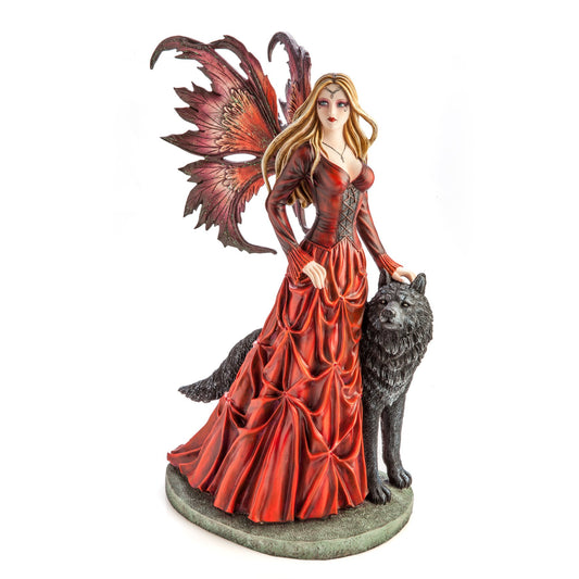 Large Red Fairy Princess with Black Wolf - Rivendell Shop