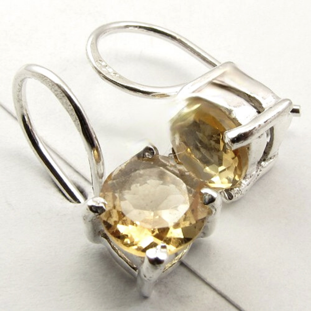 Round Citrine 925 Sterling Silver French Hook Earrings - Rivendell Shop