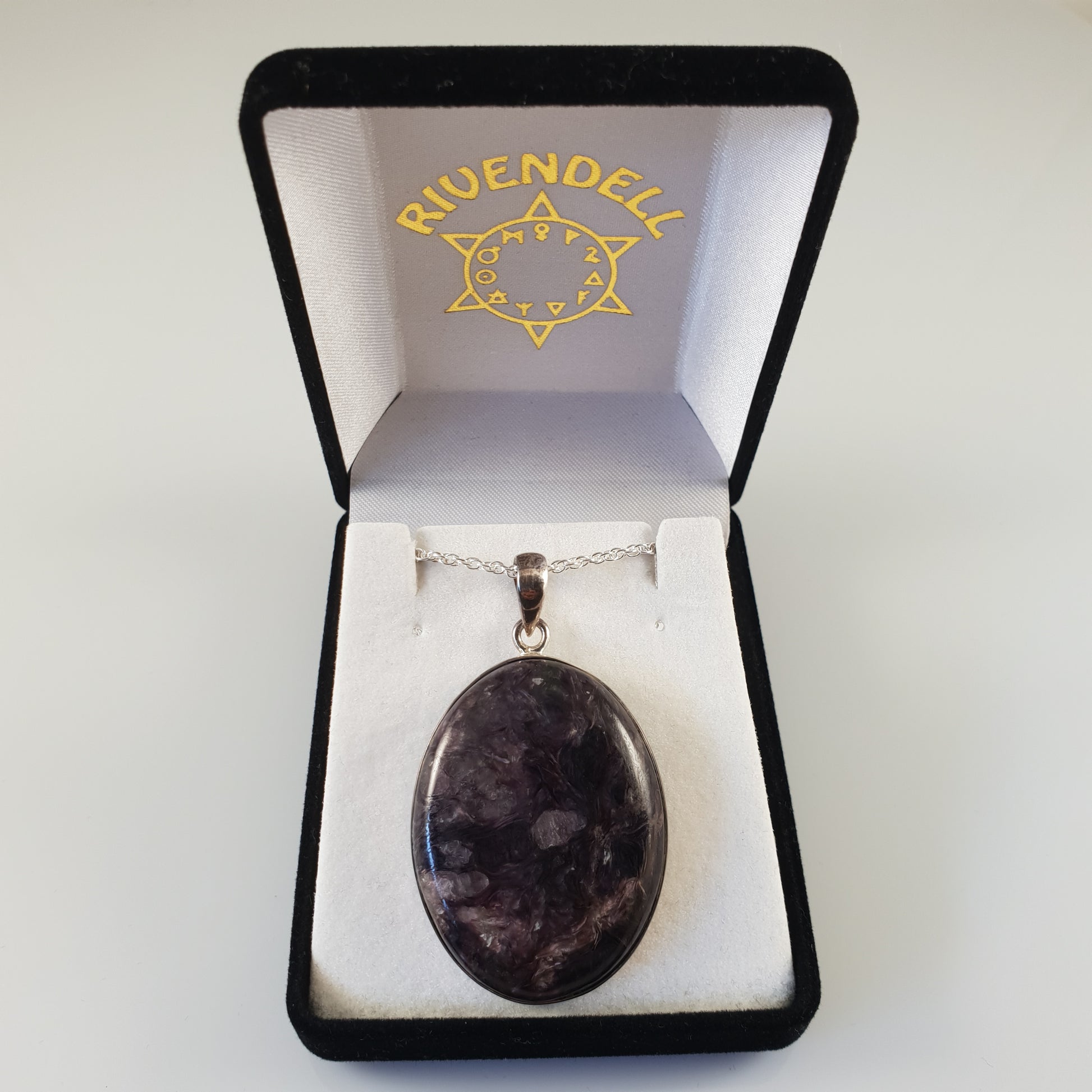 Large Oval Charoite 925 Stirling Silver Pendant 2 - Rivendell Shop