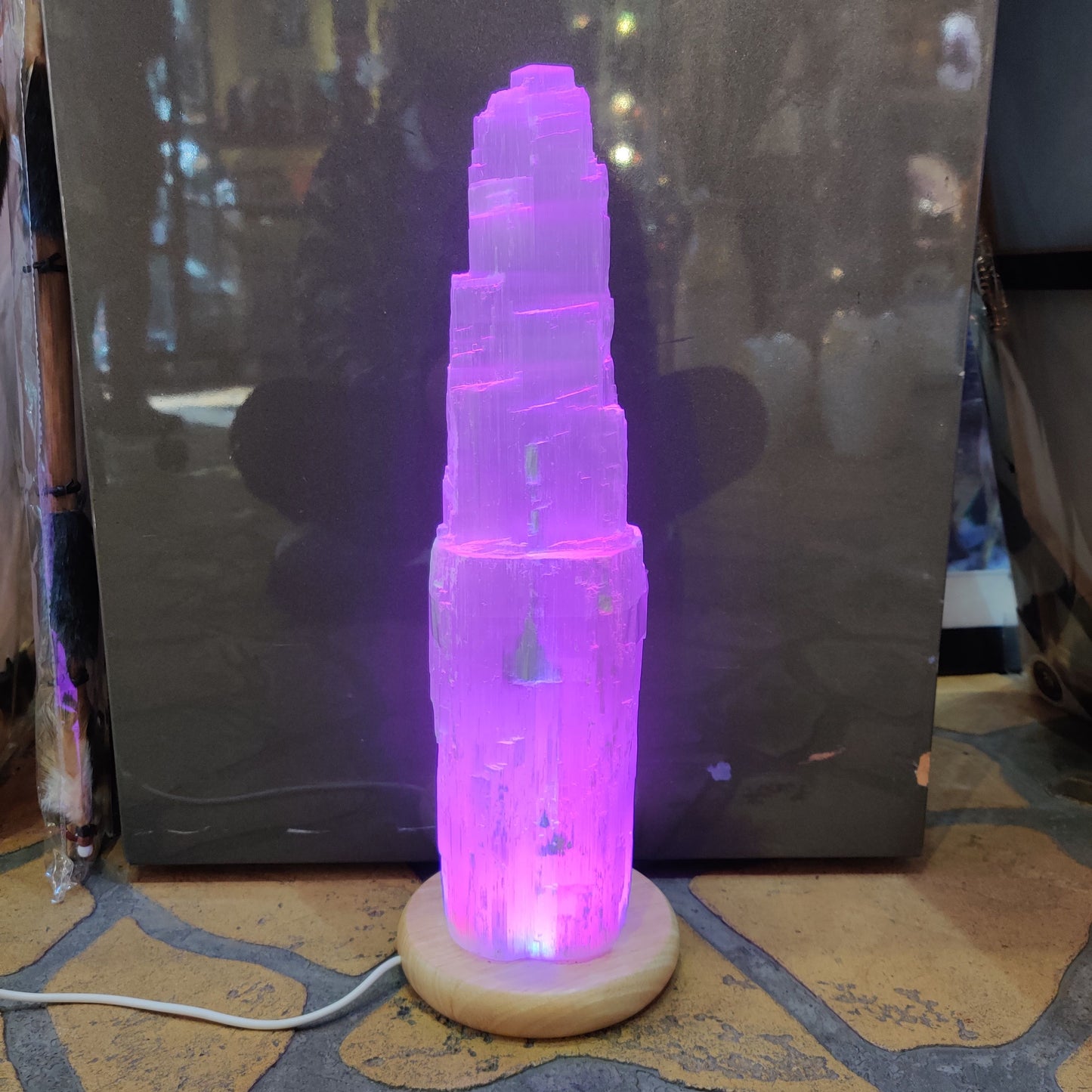 Extra Large 35cm Selenite LED Lamp with Mood Change Lighting - Rivendell Shop