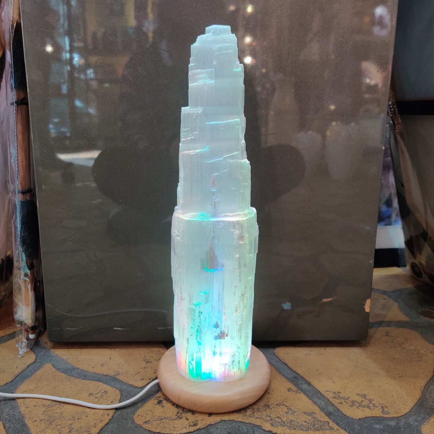 Extra Large 35cm Selenite LED Lamp with Mood Change Lighting - Rivendell Shop