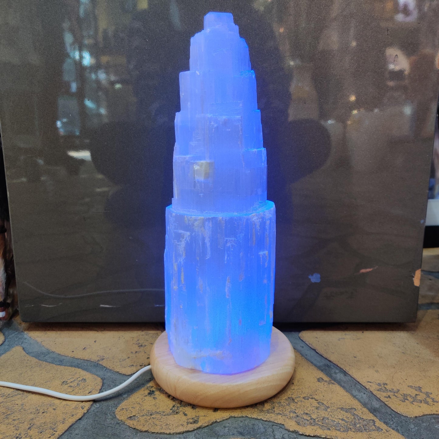 Large 30cm Selenite LED Lamp with Mood Change Lighting - Rivendell Shop