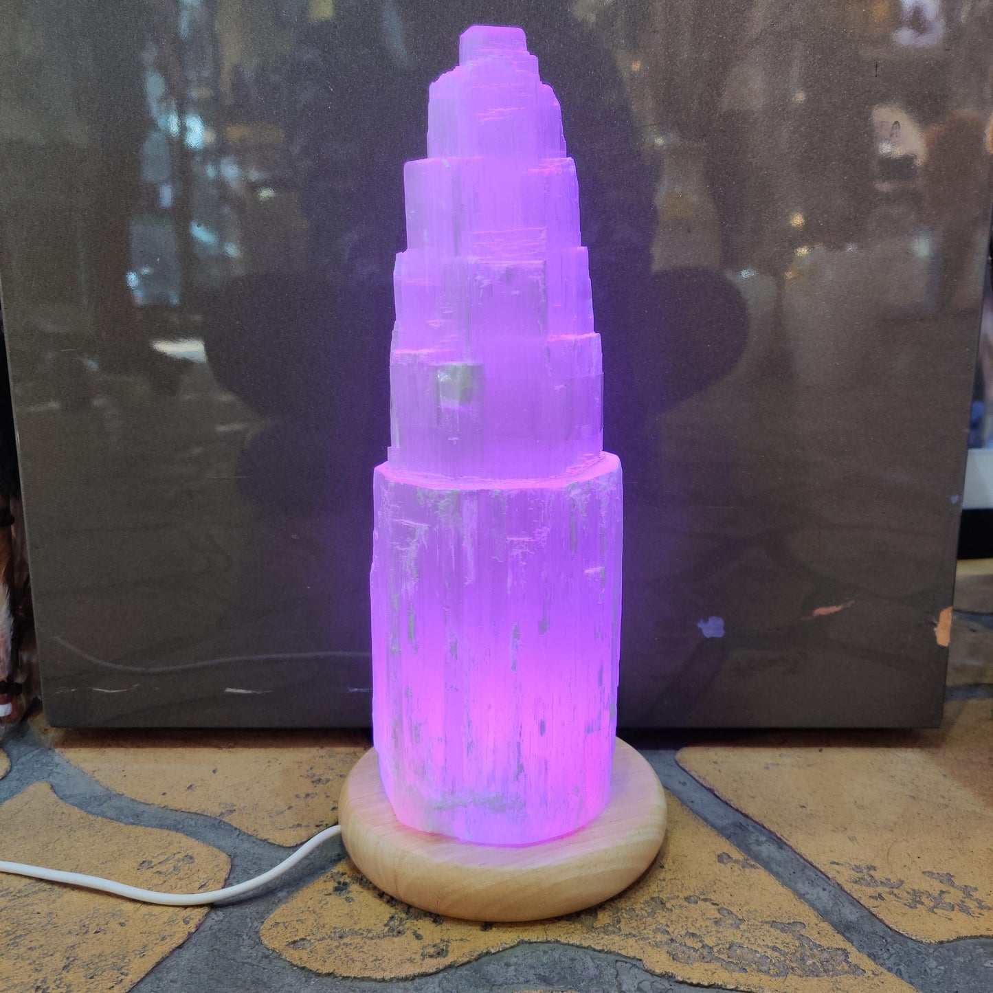 Large 30cm Selenite LED Lamp with Mood Change Lighting - Rivendell Shop